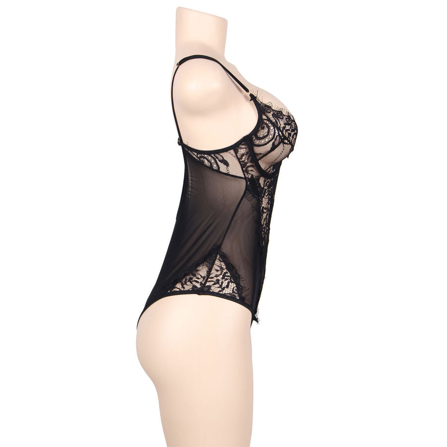 SUBBLIME - QUEEN PLUS PIZZO FLOREALE E TEDDY NERO CON FRANGE