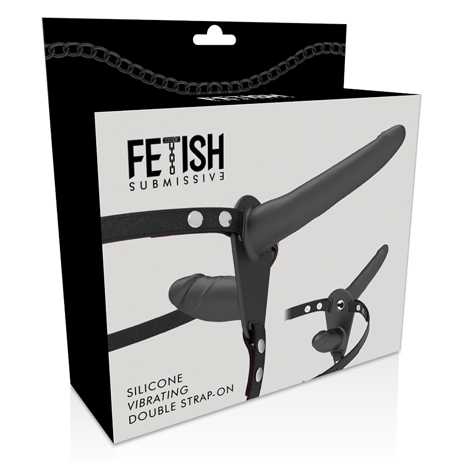 FETISH SUBMISSIVE HARNESS - VIBRATORE NERO A DOPPIA PENETRAZIONE