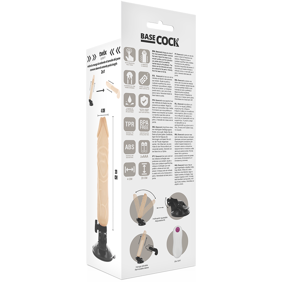 BASECOCK - VIBRATORE REALISTICO TELECOMANDO FLESH 20 CM -O- 4 CM