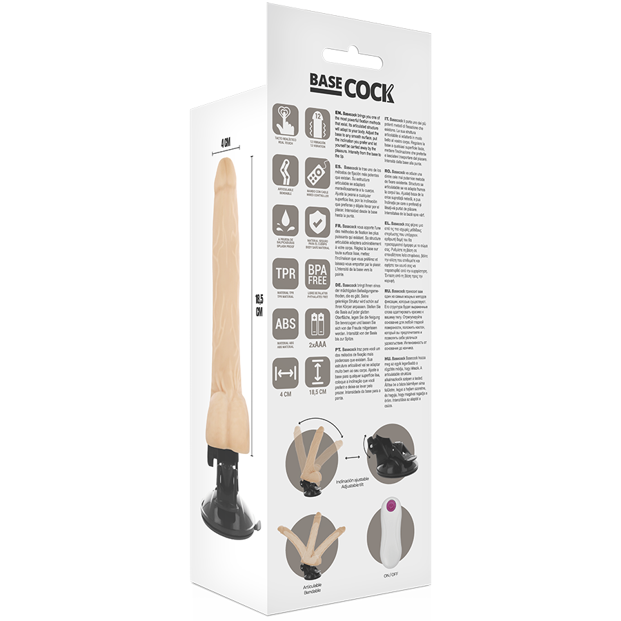 BASECOCK - VIBRATORE ARTICOLABILE TELECOMANDO NATURALE 18.5 CM -O- 4 CM