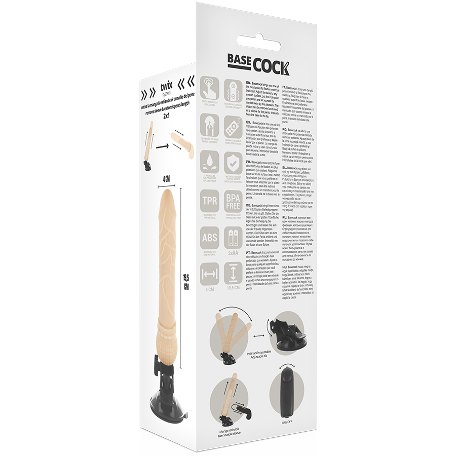 BASECOCK - VIBRATORE TELECOMANDO NATURALE REALISTICO 19.5 CM -O- 4 CM