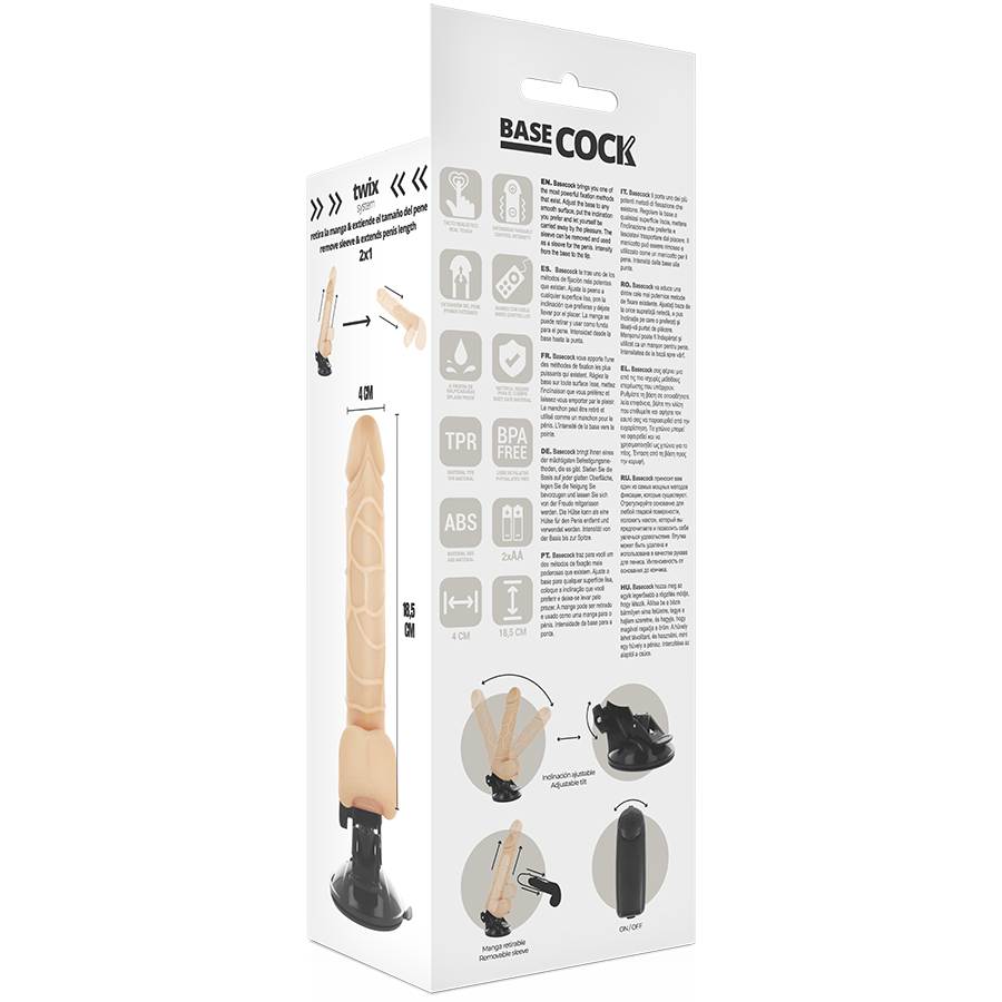 BASECOCK - VIBRATORE TELECOMANDO NATURALE REALISTICO 18.5 CM -O- 4CM