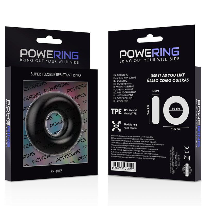 POWERING - ANELLO PER PENE SUPER FLESSIBILE E RESISTENTE 4,5 CM NERO