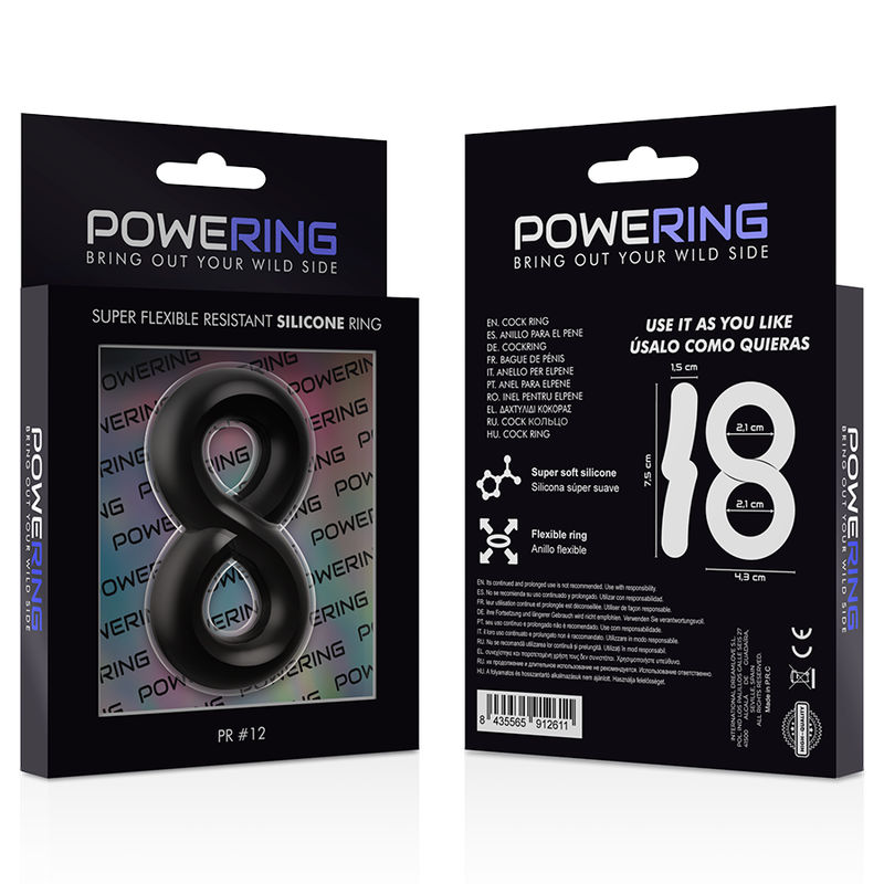 POWERING - ANELLO PER PENE E TESTICOLI SUPER FLESSIBILE E RESISTENTE PR12 NERO