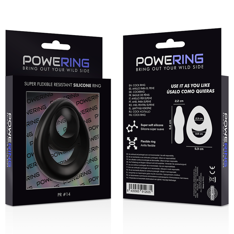 POWERING - ANELLO PER PENE E TESTICOLI SUPER FLESSIBILE E RESISTENTE PR14 NERO